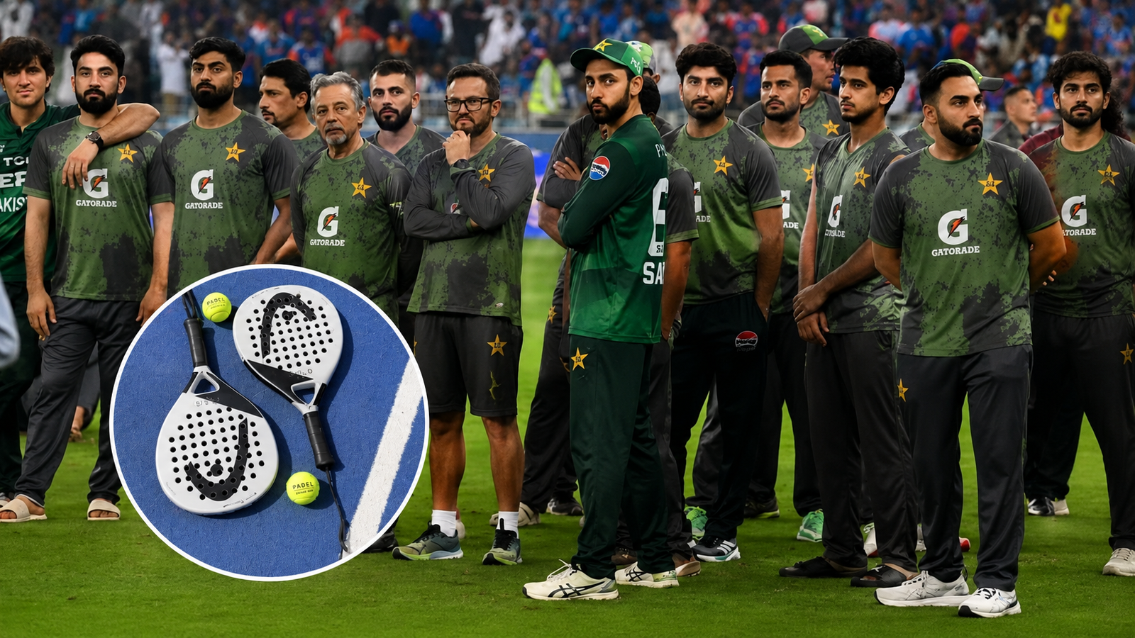 Pakistan national cricketers playing padel during a fitness training session at the National Cricket Academy.