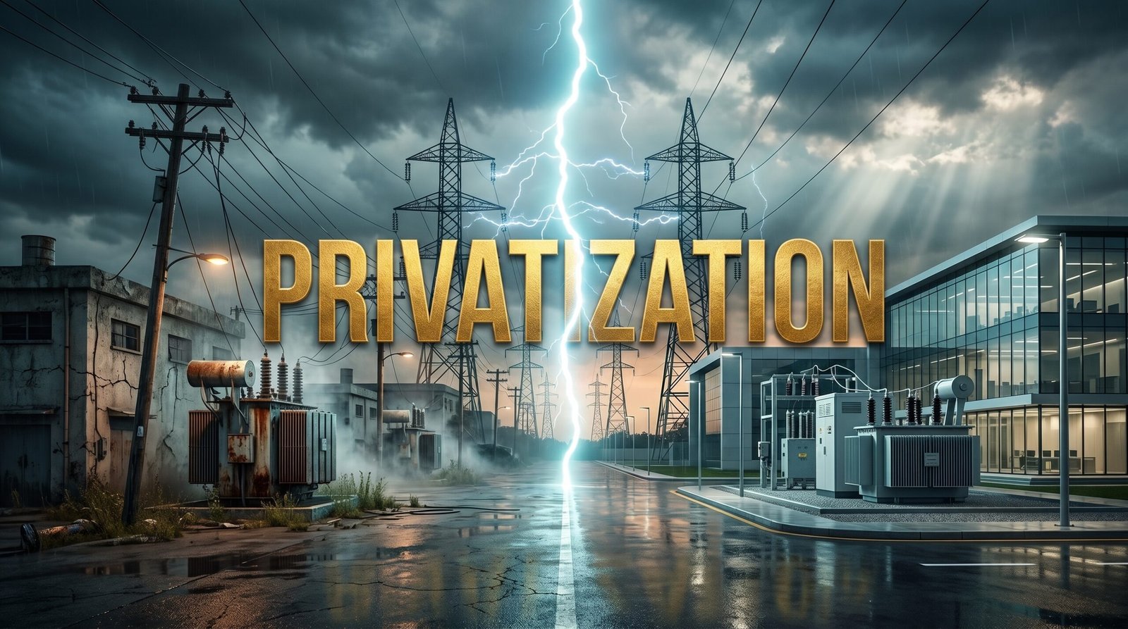 Electricity transmission towers representing Pakistan's power distribution companies set for privatization in 2026.